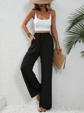 Women Casual Everyday Pants - Elastic Waist Wide Leg Trousers