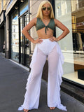 Women's Ruffle Sheer Mesh Swimwear Bikini Cover Up Pants See Through