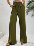 Women Casual Everyday Pants - Elastic Waist Wide Leg Trousers