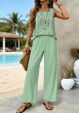 Women Two Piece Sets Boho Floral Dressy Casual Going Out Outfit Sleeveless Tiered Tank Top Wide Leg Pant Trendy Suit