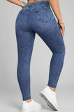 Womens High Waist Faux Denim Print Bodycon Leggings Hip Lifting Naked Skin Breathable Fitness Casual Long Bottom Pants