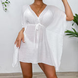 Women's Lace Detail Beach Kimono - V-Neck Short Sleeve Batwing Sleeve Cover Up