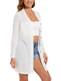 Spicy Sandia Women's Lightweight Button Down Sheer Summer Cardigans Open Front Long Sleeve Solid Kimono White XXL