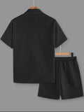 Men's 2 Piece Jacquard Set with Short Sleeve Button Up Shirt and Drawstring Shorts for Casual and Vacation Wear