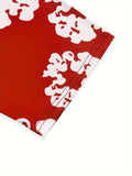 Womens Red and White Abstract Print Cropped Top and Biker Shorts Two-Piece Set