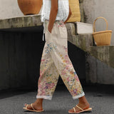 Women's Capri Pants with Pocket Linen Cotton Like High Waist Flowy Elastic Loose Fit Travel Summer Boho Gauze Pants