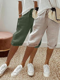2Pcs Women's Cropped Pants with Elastic Waistband, Diagonal Side Pockets, and Faux Drawstring