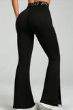 Womens Letter Waistband Hip Lifting Flared Yoga Leggings Stretch Breathable Outdoor Fitness Sport Wide Long Pants
