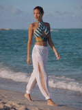 Women's Beach Pants Side Split Lightweight Vacation Long Pants Elastic Waist Jogger Trousers Drawstring Beach Cover Up Pants
