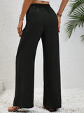 Women Casual Everyday Pants - Elastic Waist Wide Leg Trousers