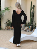 Women's Crochet Cover Up Dress Long Sleeve V Neck Hollow Out Beach Maxi Coverup for Swimwear