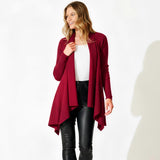 Women's Ribbed Knit Cardigan, Elegant Shawl, Long Sleeve with Asymmetrical Hem, Perfect for Casual and Office Wear