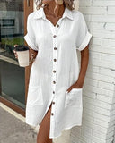 Womens Beach Dresses Summer Coverups Button Down Cover Up Long Sleeve Knee Length Beach Tunic Shirt Midi Dress with Pockets