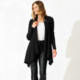 Women's Ribbed Knit Cardigan, Elegant Shawl, Long Sleeve with Asymmetrical Hem, Perfect for Casual and Office Wear