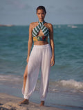 Women's Beach Pants Side Split Lightweight Vacation Long Pants Elastic Waist Jogger Trousers Drawstring Beach Cover Up Pants