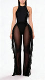 Women's Ruffle Sheer Mesh Swimwear Bikini Cover Up Pants See Through