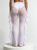 Women's Ruffle Sheer Mesh Swimwear Bikini Cover Up Pants See Through