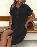 Womens Beach Dresses Summer Coverups Button Down Cover Up Long Sleeve Knee Length Beach Tunic Shirt Midi Dress with Pockets