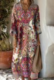 Boho Maxi Dress for Women Paisley Floral Print V Neck Long Sleeve Loose Fit Casual Women's Long Dress with Pockets