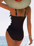Women's Striped One-Piece Swimsuit, V-Neck Wrap Front Swimsuit for Beach Pool Wear