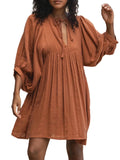 Spicy Sandia Women Summer Casual Boho Batwing Puff Sleeve Beach Vacation Babydoll Mini Dress Cruise Resort Wear