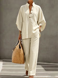Women’s 2 Piece Outfits Oversized Button Top and Wide Leg Pants Set Casual Summer Vacation Matching Set