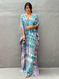 Women Kaftan Dresses Plus Size V-Neck Batwing Sleeves Beach Cover Up Boho Print Mumu Dress
