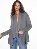 Women's Ribbed Knit Cardigan, Elegant Shawl, Long Sleeve with Asymmetrical Hem, Perfect for Casual and Office Wear
