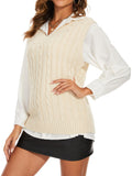 Womens V Neck Sleeveless Sweater Vest Cable Knit Casual  Ribbed Preppy Pullover Tops
