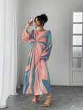 Women's Long Sleeve Print Maxi Dress, Elegant Casual Resort Style, Perfect for Vacation Wear