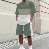 [fresh summer set] 2pcs 3d letter print men's summer t-shirt & shorts set, stretchy, for casual days, outdoor