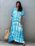 Women Kaftan Dresses Plus Size V-Neck Batwing Sleeves Beach Cover Up Boho Print Mumu Dress