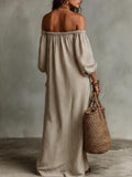 Women's Elegant Striped Off Shoulder Puff Sleeve Loose Fit Maxi Dress