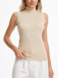 Spicy Sandia Sleeveless Turtleneck Tops for Women Ribbed Snug Fit Stretchy High Neck Sweater Vest