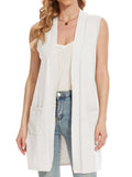 Beautiful Nomad Suéter para mujer, cuello en V, sin mangas, con botones, casual, de punto, color liso