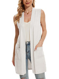 Beautiful Nomad Suéter para mujer, cuello en V, sin mangas, con botones, casual, de punto, color liso