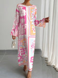 Elegant Long Sleeve Kaftan Dress with Eye-Catching Multicolor Abstract Patterns, Perfect for Party