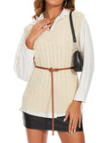 Womens V Neck Sleeveless Sweater Vest Cable Knit Casual  Ribbed Preppy Pullover Tops