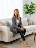 Women's Ribbed Knit Cardigan, Elegant Shawl, Long Sleeve with Asymmetrical Hem, Perfect for Casual and Office Wear