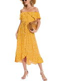 Womens Boho Maxi Dresses Summer Off Shoulder Floral Flowy Swing Casual Long Dress