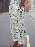 Women's Floral Print Elastic Waist Casual Loose Pants Summer Beach Trousers with Pockets