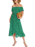 Womens Boho Maxi Dresses Summer Off Shoulder Floral Flowy Swing Casual Long Dress
