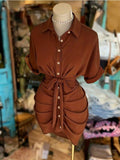 Women's Boho Dress Collared Single Breasted Tie Waist Short Sleeve Shirt Dress Rushed Botton Front Casual Vacation