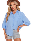 Womens Button Down Shirts Classic Long Sleeve Collared Casual Blouses Tops with Pocket