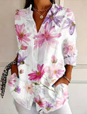 Vintage Floral Women's Long Sleeve Button Down Boho Shirt Classic Collar Versatile Top for Casual Attire, Relaxed Fit