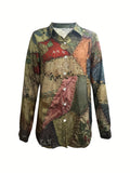 Vintage Floral Women's Long Sleeve Button Down Boho Shirt Classic Collar Versatile Top for Casual Attire, Relaxed Fit