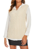 Womens V Neck Sleeveless Sweater Vest Cable Knit Casual  Ribbed Preppy Pullover Tops