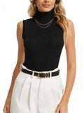 Spicy Sandia Sleeveless Turtleneck Tops for Women Ribbed Snug Fit Stretchy High Neck Sweater Vest