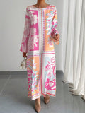 Elegant Long Sleeve Kaftan Dress with Eye-Catching Multicolor Abstract Patterns, Perfect for Party