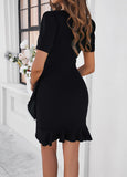 Spicy Sandia Women Ruched Bodycon Cocktail Formal Mini Dress Short Sleeve Elegant Ruffled Business Work Tulip Banquet Dress